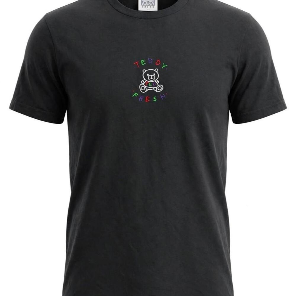 Teddy Fresh T-Shirt Mens L Black Rainbow Bear Embroidered Logo Short Sleeve